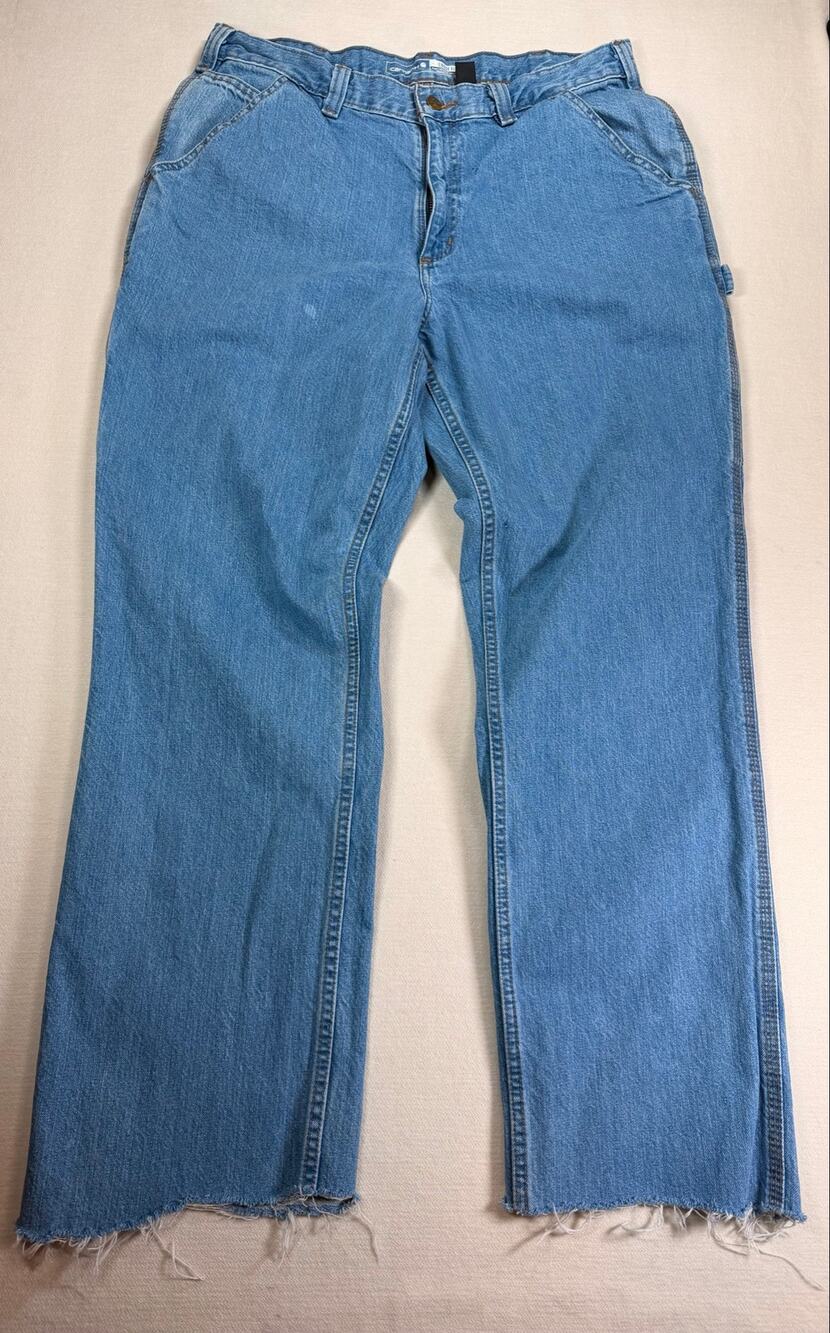Carhartt Loose Fit Carpenter Jeans Mens 34x29 Light Wash Raw Hem Workwear